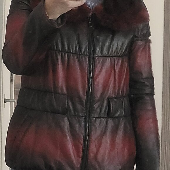 Red & Black Gradient Genuine Leather Jacke - Picture 9 of 9